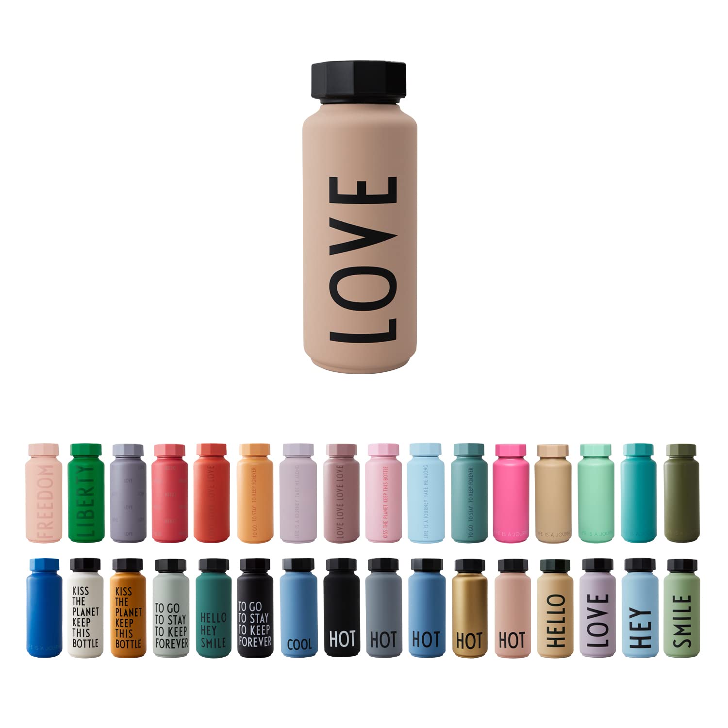Design Letters Insulated Stainless Steel Water Bottle | 500 ml | Double Walled Vacuum Flask for hot and Cold Water | Thermos Flask for Travel and Gym | BPA and BPS-Free | Nude