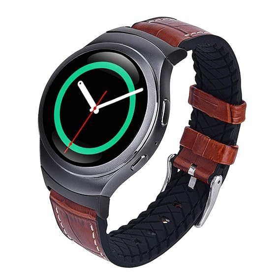 V-MORO Compatible Gear S2 Bands, Soft Crocodile Pattern Leather with Silicone Hybrid Gear S2 Sport Band Sweatproof Strap Replacement Samsung Gear S2 ...