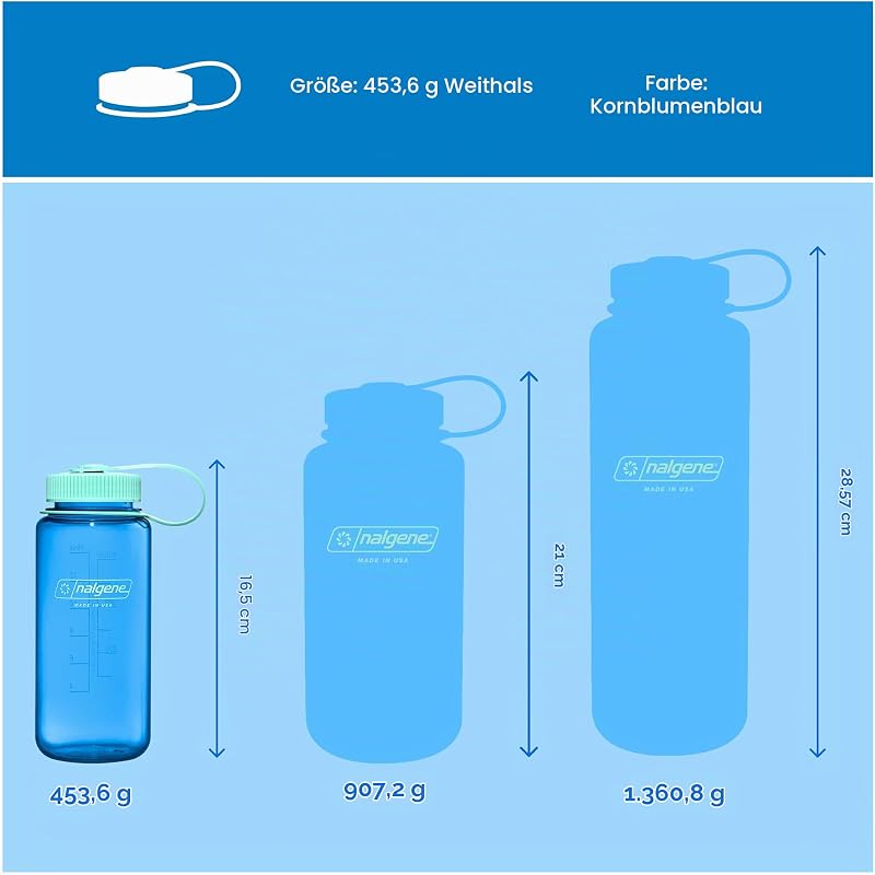 Wasserflasche – Leichte Sustain Tritan BPA-freie, bruchsichere Flasche für Rucksackreisen, Wandern, Fitnessstudio, 473 ml, breite Öffnung, Kornblumenblau, 16 oz