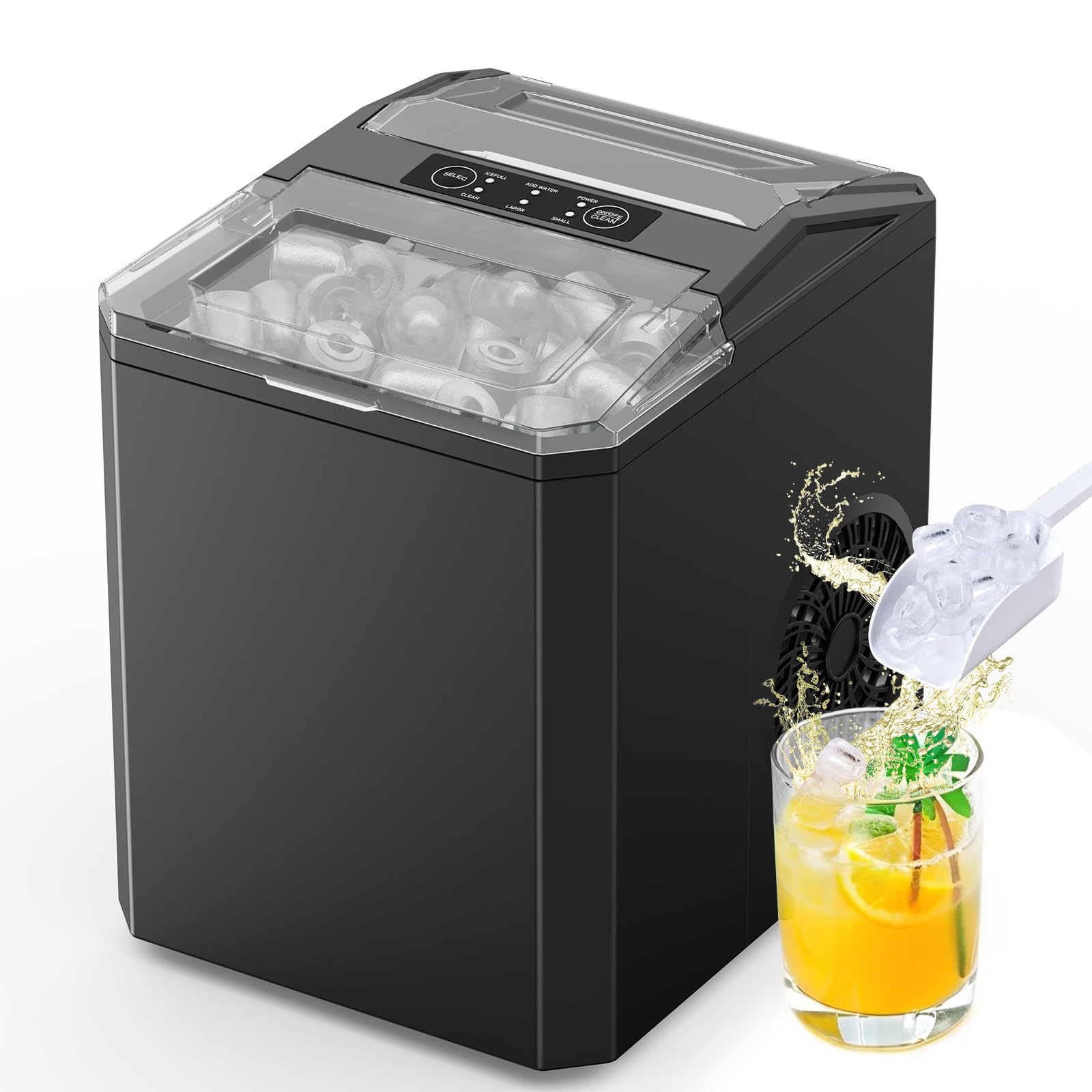 Sweetcrispy Countertop Ice Maker, Portable Ice Machine Self-Cleaning, 9 Cubes in 6 Mins, 26 lbs/24Hrs, 2 Sizes of Bullet Ice for Home Party Office,Graphite Black