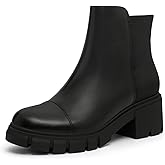 Athlefit Women's Ankle Boots Platform Lug Sole Chunky Heel Chelsea Booties with Side Zipper