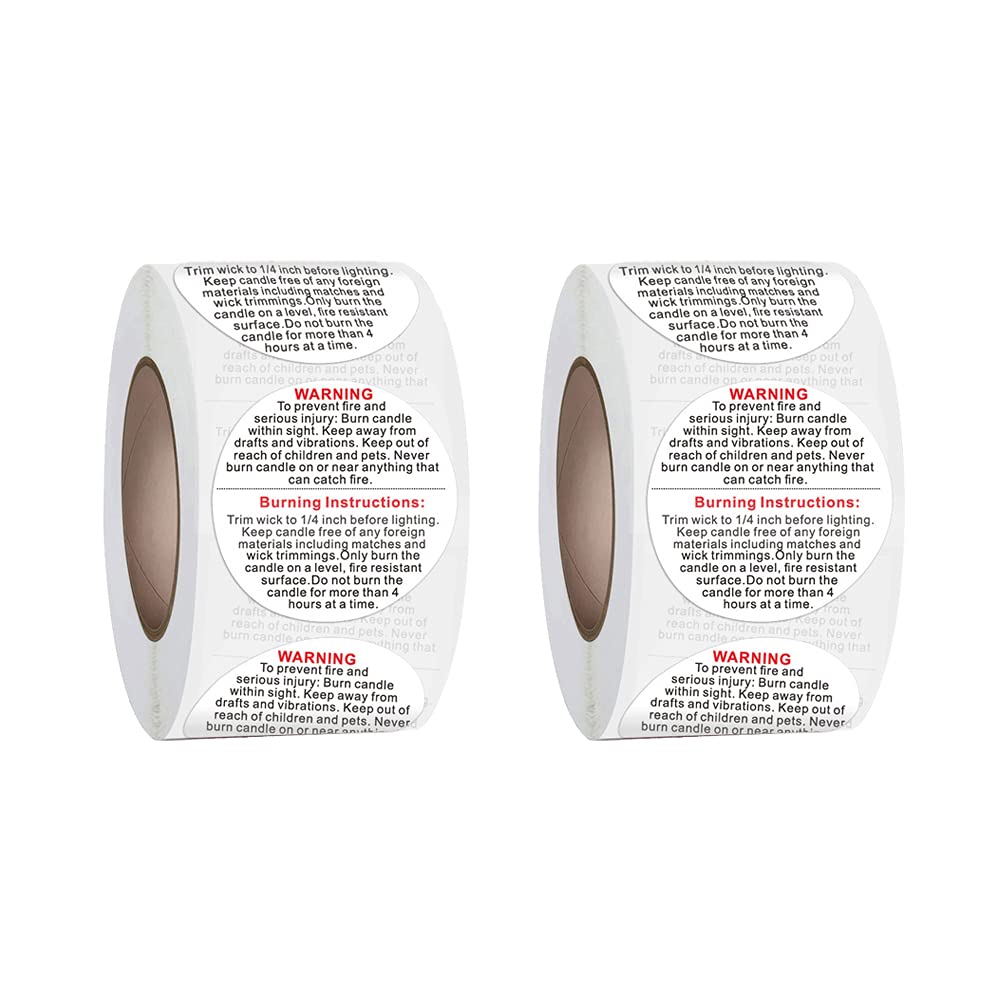NA 1000 Pcs Candle Warning Sticker Labels（Diameter 3.8 cm），Waterproof Wax Melting Safety Stickers for Candle Making DIY Candle Jars