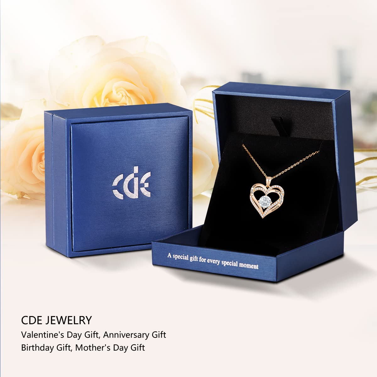 CDE Necklaces for Women Birthstone Pendant, Sterling Silver Love Heart Rose Gold Jewellery Gifts for Mum Her Wife Girlfriend Anniversary Birthday Mothers Day (925 Sterling Silver, Rose Gold-04-Apr)
