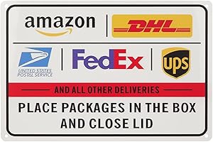Delivery Instructions Metal Sign, express Package Drop Box Wall Decor, Black and White Commercial Shipping Guidelines