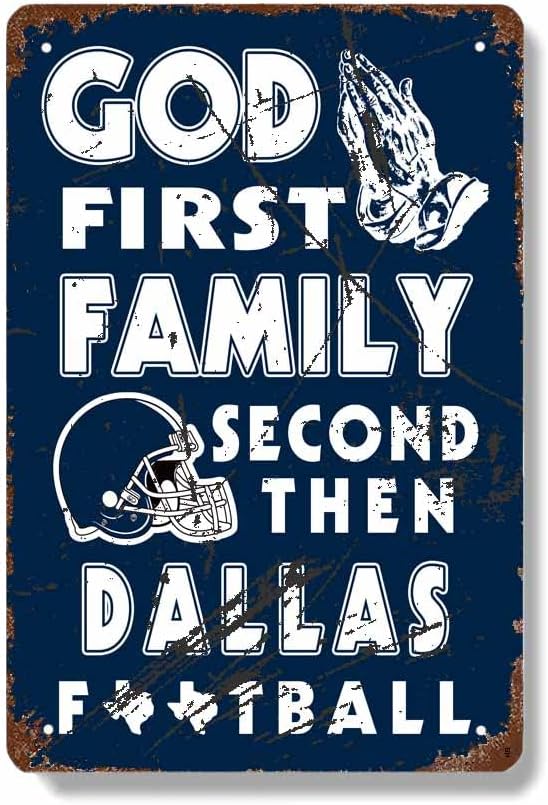 Wall Décor - Vintage Sports Poster Metal Football Tin Sign 8x12in(20x30cm)-American Football God First Family Second Then Football-Retro Poster for Football Fans Gift,bar, Cafe, Restaurant Wall Decor art-DC03