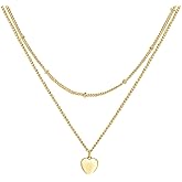 Foxgirl Gold Heart Necklaces for Women 14k Gold Plated Pendant Necklace Simple Cute Necklaces for Women Dainty Layered Choker Necklaces for Women Gold Jewelry for Teen Girls