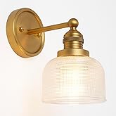 Teqinchy Gold Wall Sconces,Vintage Bathroom Vanity Light with Hand-Blowing Clear Glass Minimalist Brass Wall Sconce Light for