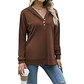 Auremore Womens Casual Button Hoodies Long Sleeve Sweatshirts V Neck Loose Sweaters Side Split