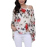 Ckikiou Plus Size Batwing Flowy Semi Sheer Chiffon Blouse Tunic for Women Summer Floral Print Boho Beach Cover ups