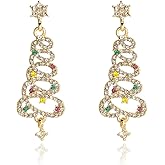 Christmas Snowflake Earrings for Women Sparkly CZ Winter Snowflake Pearl Tree Stud Earrings Christmas Holiday Gifts (B-Hallow,Gold)