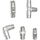 TL TOOLEGIN 3/8" Brass Slip Connectors Kit for High Pressure Misting System &ndash; 5-Piece Brass Misting Nozzle Connectors (Straight, Elbow, Tee, 1/4" Male Lock, End) &ndash; 1500 psi