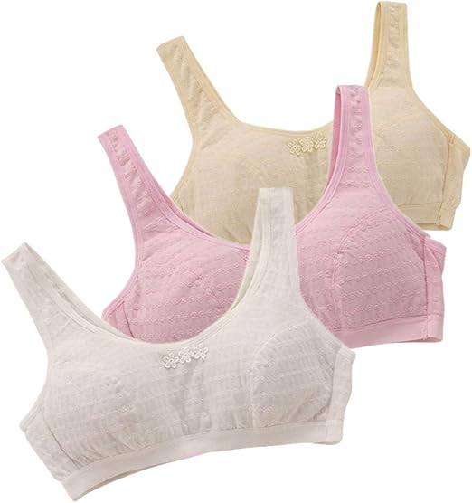 Amazon Manjiamie 初めてのブラ スポーツブラ 高校生 中学生 ノンワイヤーブラジャー小学生 ハーフトップブラ 制服 下着 綿 部活 ブラガールズ 3個 ブラジャー 通販