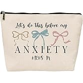 Nihilform Funny Anxiety Themed Makeup Bag, Humor Self Care Cosmetic Bag, Gift for Women Friend Coworker Bestie Sister Social Worker Mom Teacher Therapist Graduation Birthday Christmas 10×7 Inch Khaki
