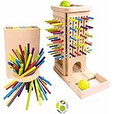 twivah 4-in-1 Board Game for Kids, Wooden Sorting & Stacking|Pick-up Sticks|Counting|Ball Drop Tower, Family Games for Kid and Adult, Montessori STEM Learning Toy for 3 4 5 6 7 8 Year Old Boy Girl