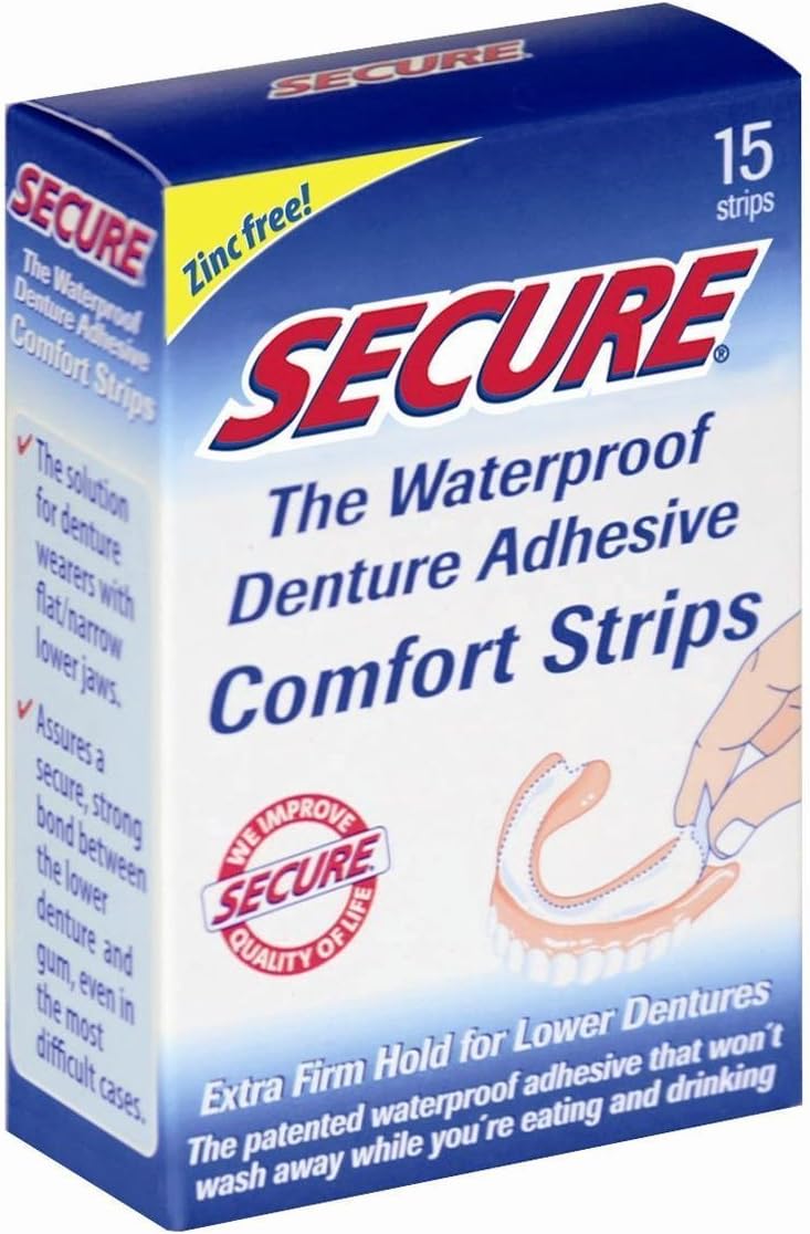 Secure Denture Adhesive Strips 15 pack, Clear/Transparent, 15 Count