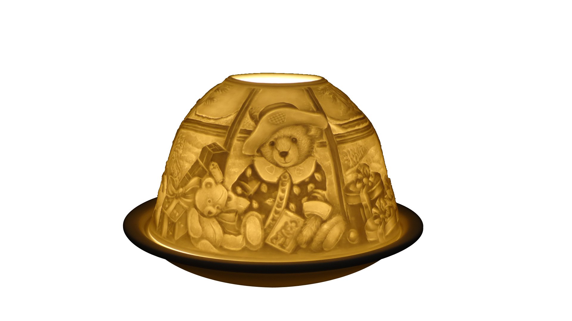 Porcelain Candle Holder in a Teddy Design Christmas-themed Tealight Holder | Handcrafted | Dome-shaped | Unglazed Finish in White