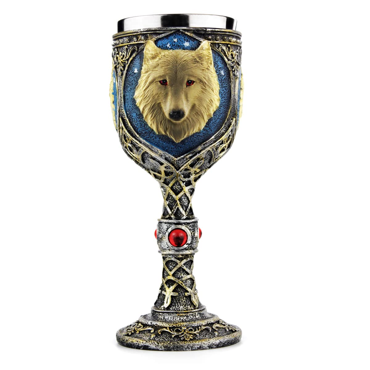EZESO Wolf Coffee Goblet Stainless Steel Resin Travel Tea Wine Beer Mugs (Goblet)