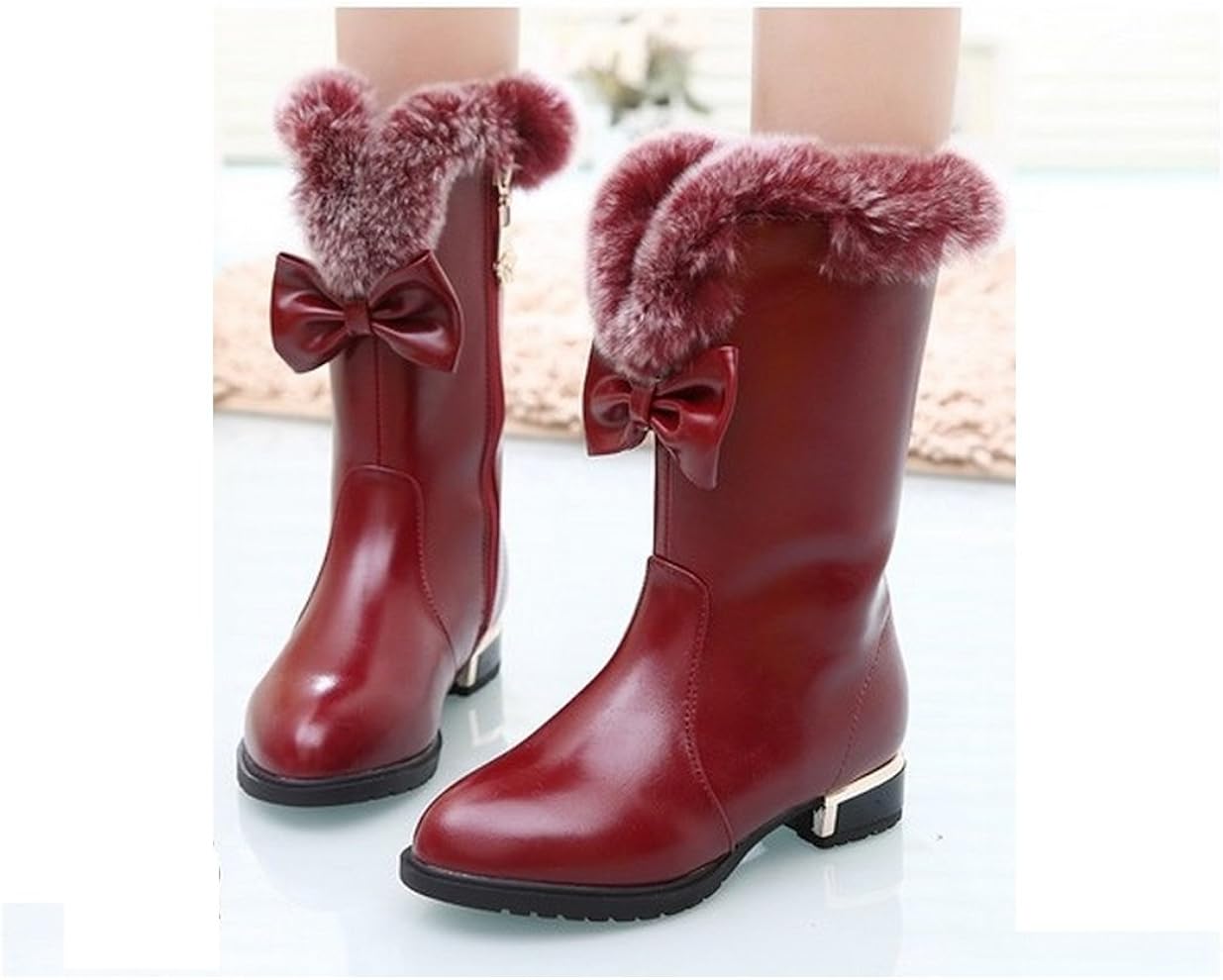 Red Toddler Girl Shoes Bowknot Princess Winter Boots for