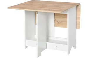 HOMCOM Foldable Dining Table, Folding Table with Storage Shelf, Drop-Leaf Kitchen Table for Dining Room, Oak