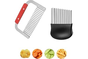 2 Pcs Crinkle Knife, Crinkle Cutter with Stainless Steel Blade - Potato & Vegetable Wave Knife, French Fry & Waffle Fry Slice
