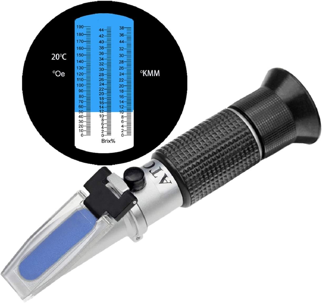 HHTECwine refractometer 0-190 Öchsle 0-44 Brix (sugar) 0-38 KMW with ATC for winegrowers winery wine beer fruit fruit wine refractometer for the measurement of sugar content
