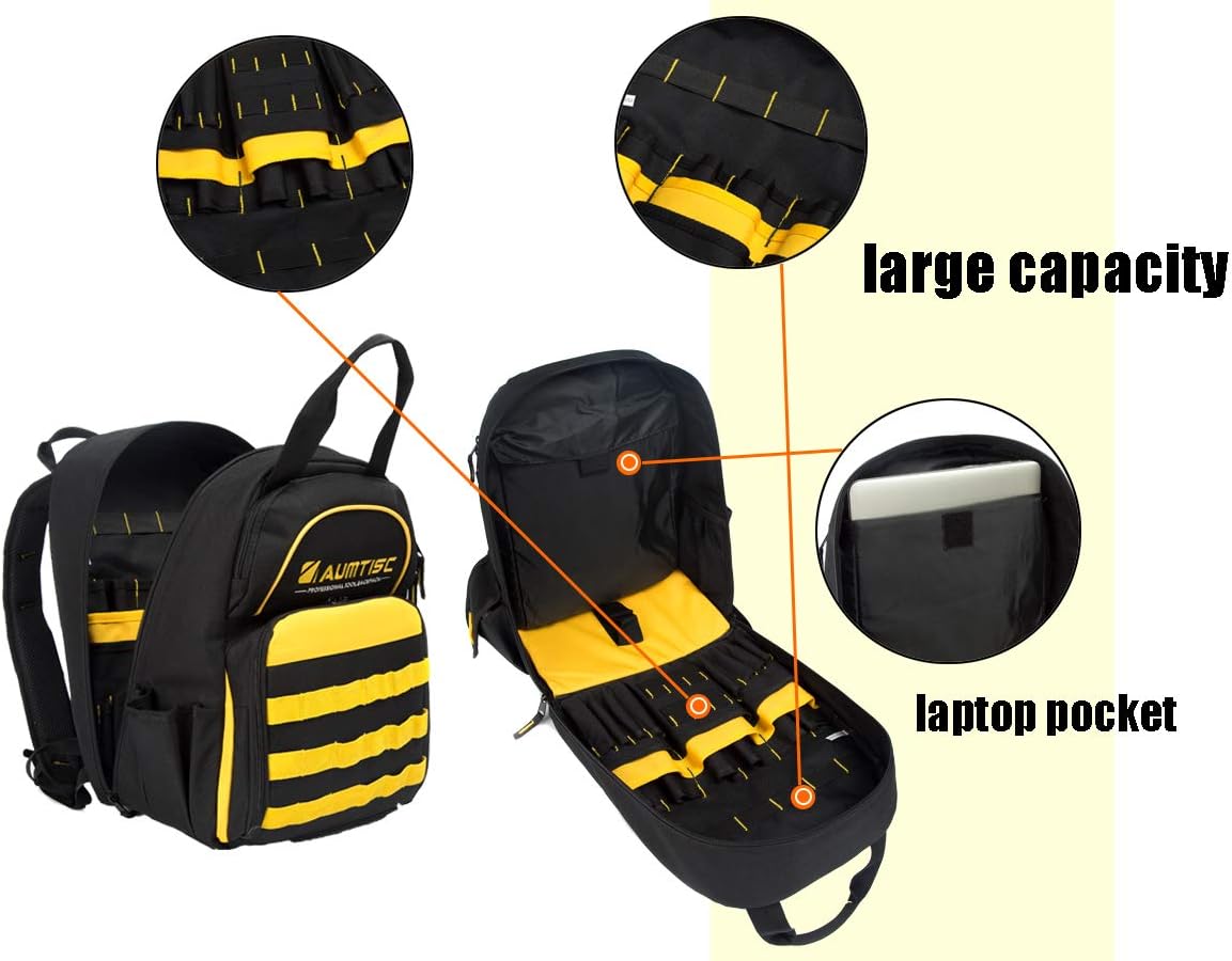 SOWLAND Tool Backpack Durable Worksite Bags Heavy Duty Tool Organizer for Electricians Carpenters - - 