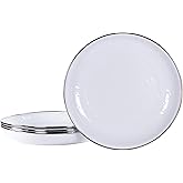 Golden Rabbit Enamelware Pasta Plates, 10 inch, Solid White Textured, Set of 4