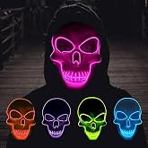 Pinatas LED Skeleton Mask with EL Wire – Scary Light Up Halloween Mask with 3 Flashing Modes | Glow in the Dark Cosplay & Party Mask for Adults & Teens