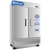 InnerCalm 54" W Commercial Refrigerators, 49.6 Cu. Ft. Stainless Steel Reach-In Refrigerator, 2 Solid Doors with Locks, 6 Adjustable Shelves, 33&deg;F-40&deg;F, Auto Defrost, Casters, 115V, NSF DOE ETL