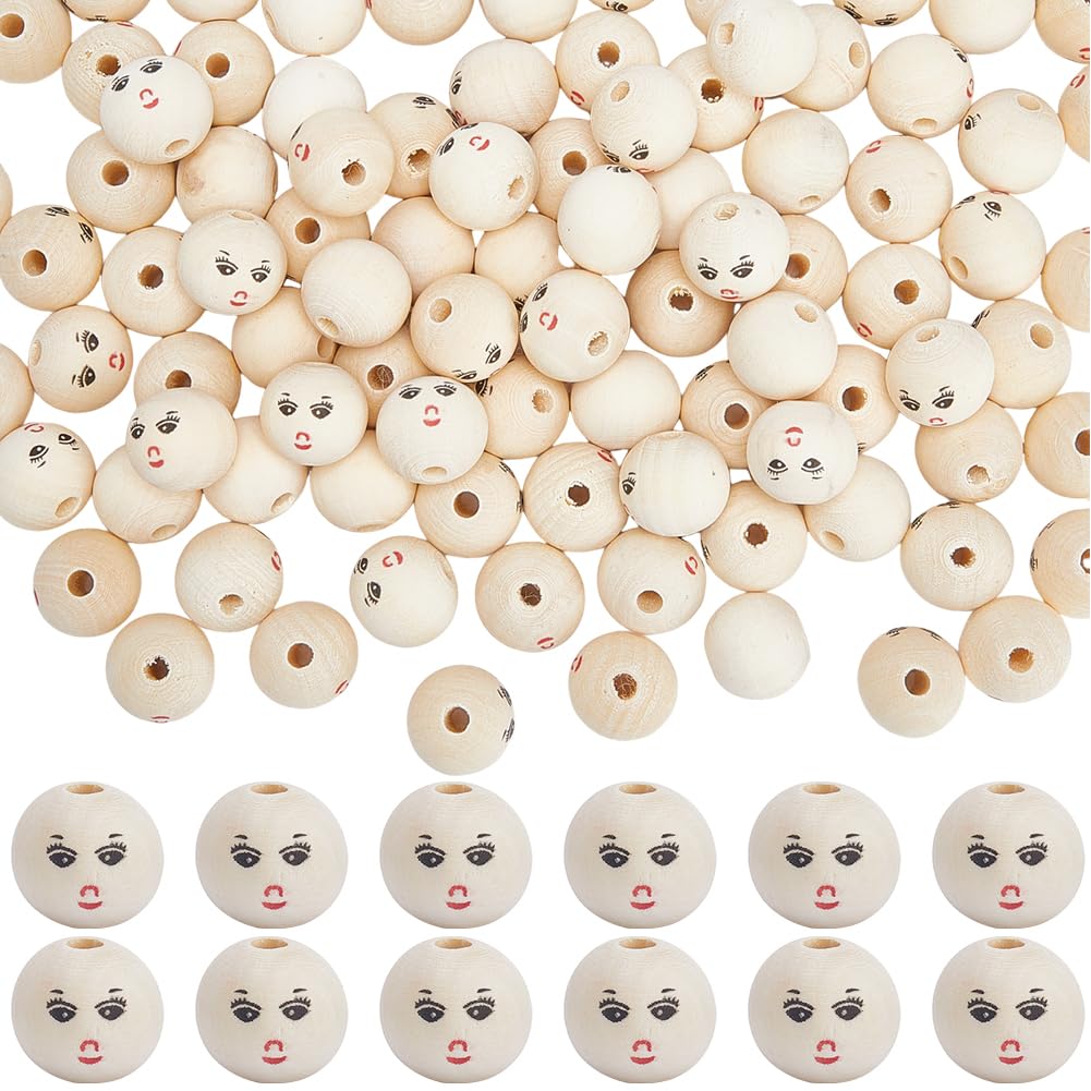 GORGECRAFT 100 Pcs Smile Wooden Beads - 20mm Natural Large Round Doll Head Beads with Smiling Face, 4.7mm Hole, Wood Spacer for Jewelry Making, Christmas Garland Decorations — image 1