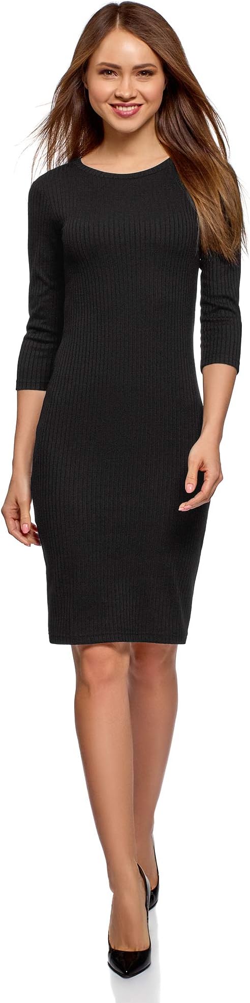 Women's Ribbed Dress with 3/4 Sleeves