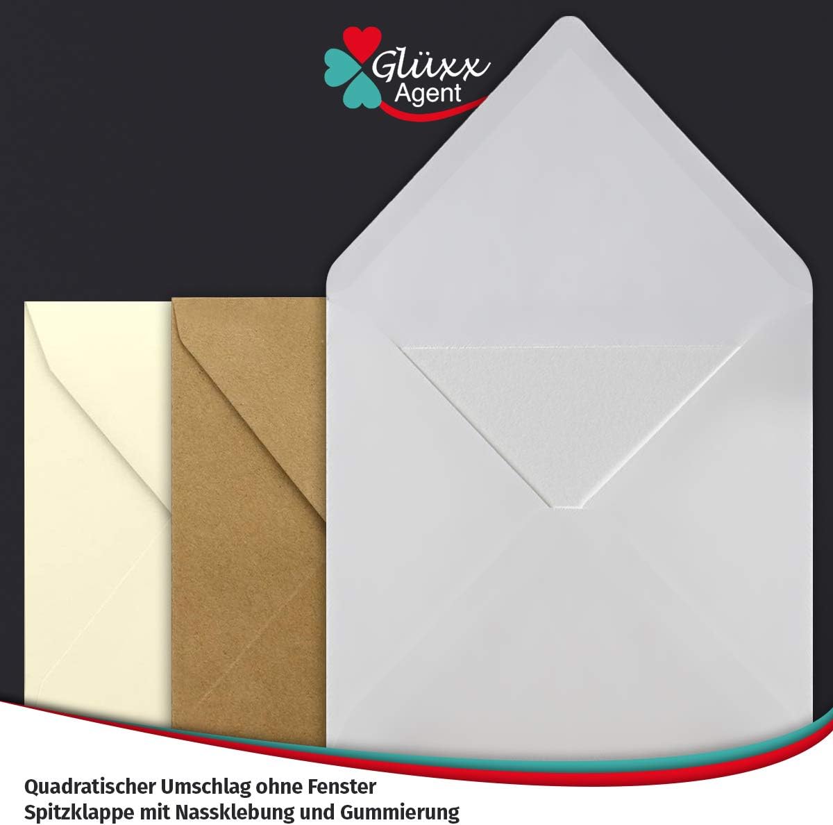 Glüxx Agent 45 folding cards with envelopes set, square, 240 g/m² 220 g/m², white, cream, kraft - Image 5