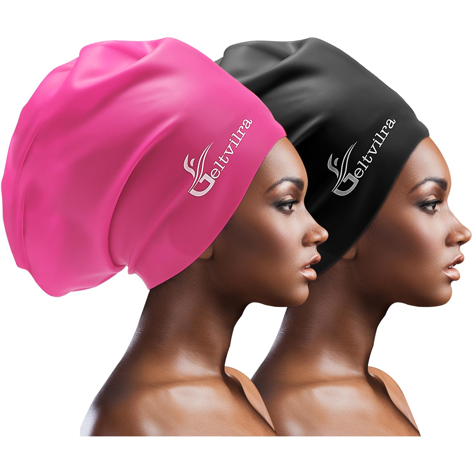 Photo 1 of Extra Large Swim Cap for Braids and Dreadlocks Women Men Silicone Swimming Cap for Long Thick Curly Weaves Afro Hair Extensions (Black, Fuchsia)