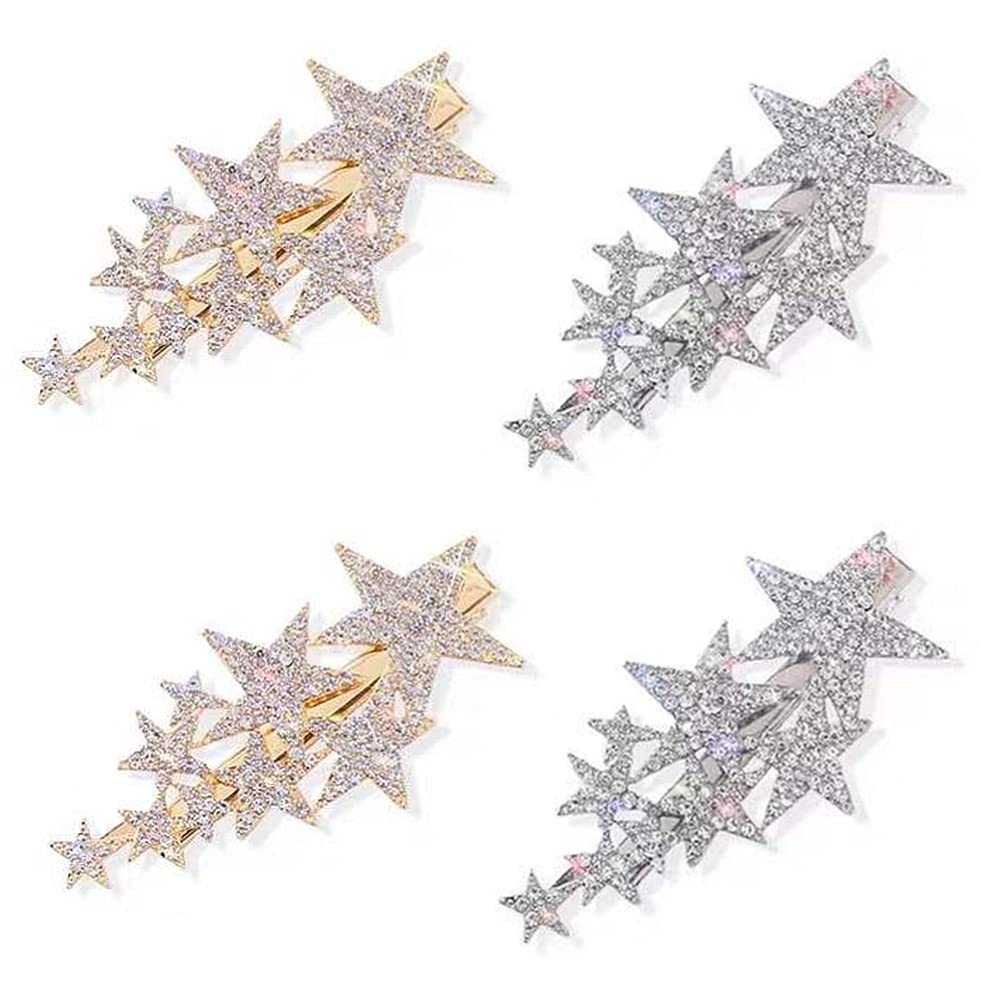 4 Pcs Star Hairpins Five Pointed Elegant Duckbill Clips Bride Wedding Hair Clips for Women Girls