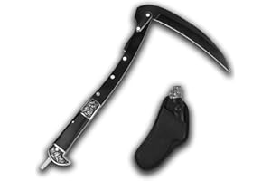 SRORA Black Sharp Edge Folding Scythe, Two Section Foldable Sickle, Scythe Gardening Tools, Portable Manual Weeder, Wooden Handle Sickle with Sheath，Suitable for Cutting Grass, Vines, Branches and Shrubs