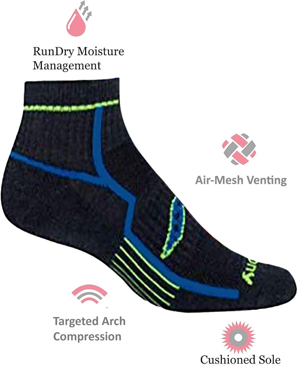 Saucony Men's Multi-Pack Bolt Performance Quarter Socks, Grey (6 Pairs), Shoe Size: 8-12: Clothing