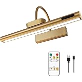 LYTARA Dimmable Cordless Picture Light with Controller and Timer, Rechargeable 5000mAh Battery Wall Sconce for Wall Pictures, Gallery Artwork, Paintings, Portraits, Dartboards (Gold)