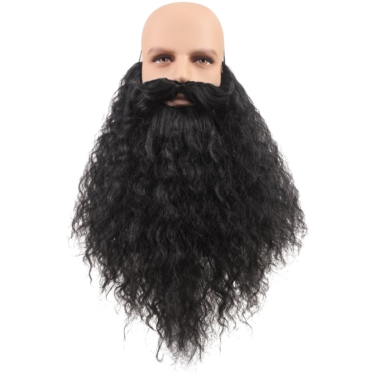 Photo 1 of Honcloud 18 Inch Men's Long Curly Synthetic Pre - styled Realistic Fake Beard for Wizard Costume and Halloween Party (Black)