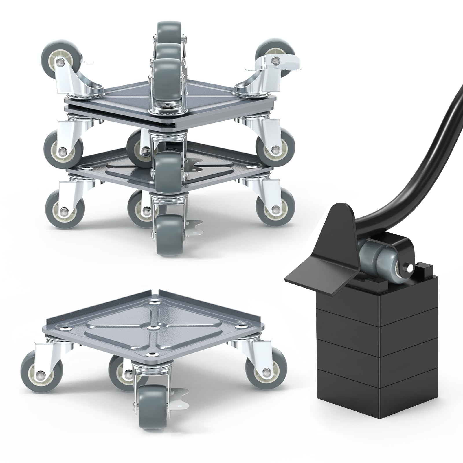 Heavy Duty Furniture Movers Set, Furniture Lifter & 4 Carbon Steel Plate Dolly with 5 Rubber Universal Wheels, Appliance Rollers for Moving Refrigerator, Sofa, etc. Max Up for 1500KG(3300LBS)