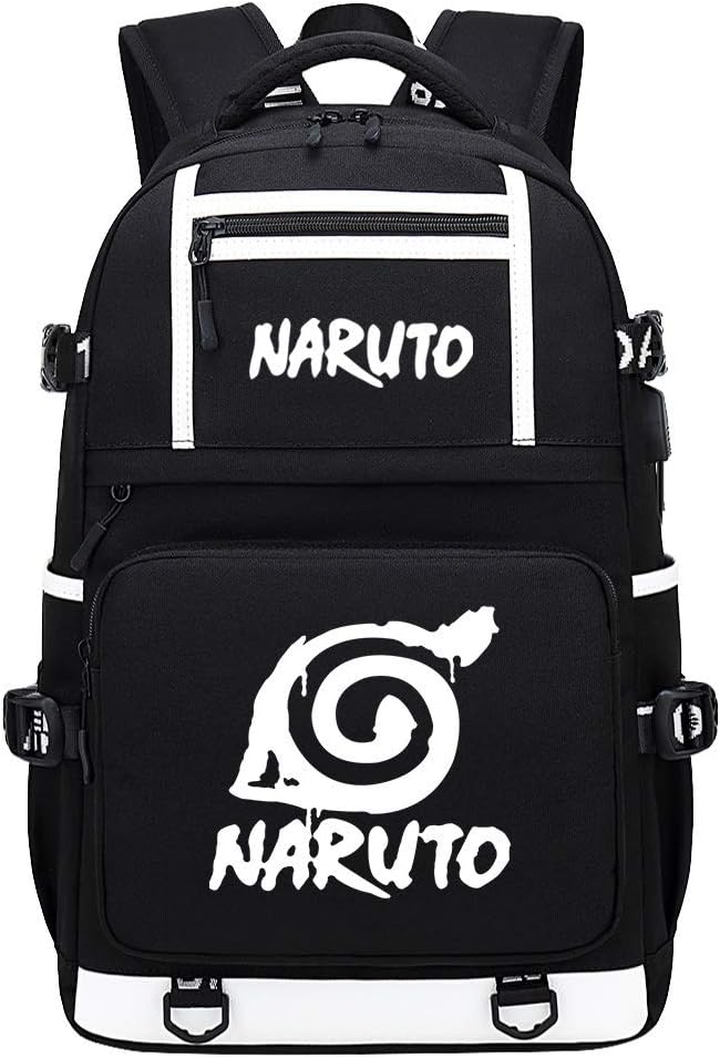XYUANG Naruto Sharingan con USB Backpack Escolar Unisex Mochila de