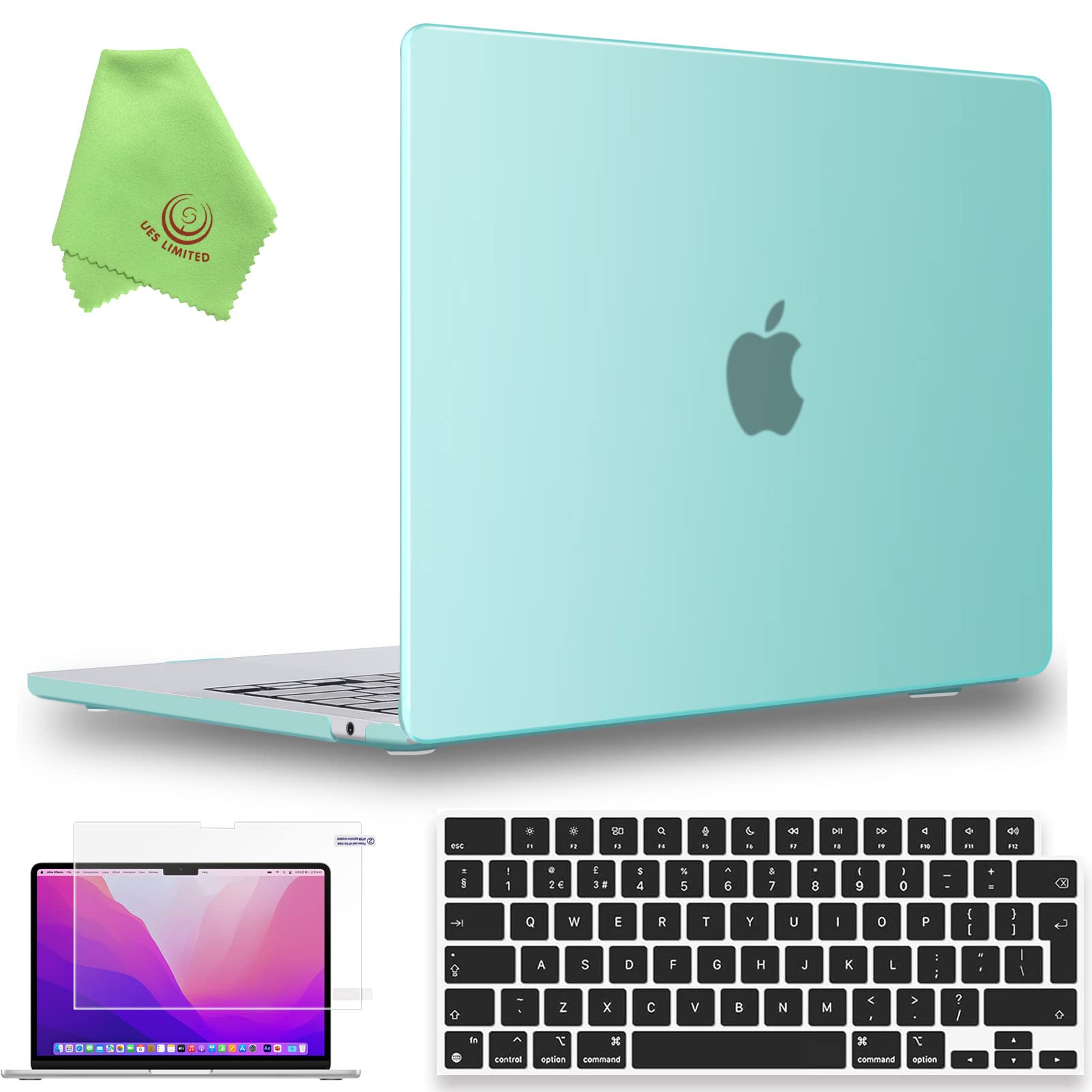 UESWILL Compatible with MacBook Air 13 inch M5 M4 M3 M2 Case 2022-2026 Model A3449 A3240 A3113 A2681 Mac Air 13.6, Matte Hard Shell Case + Keyboard Cover + Screen Protector, Green