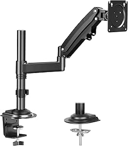 HUANUO Single Monitor Mount Stand for 15-35'' Computer Screen- Gas Spring Height Adjustable Monitor Arm VESA Bracket Desk Mount with C Clamp Grommet Mounting Base, Hold 4.4 to 26.5 lbs