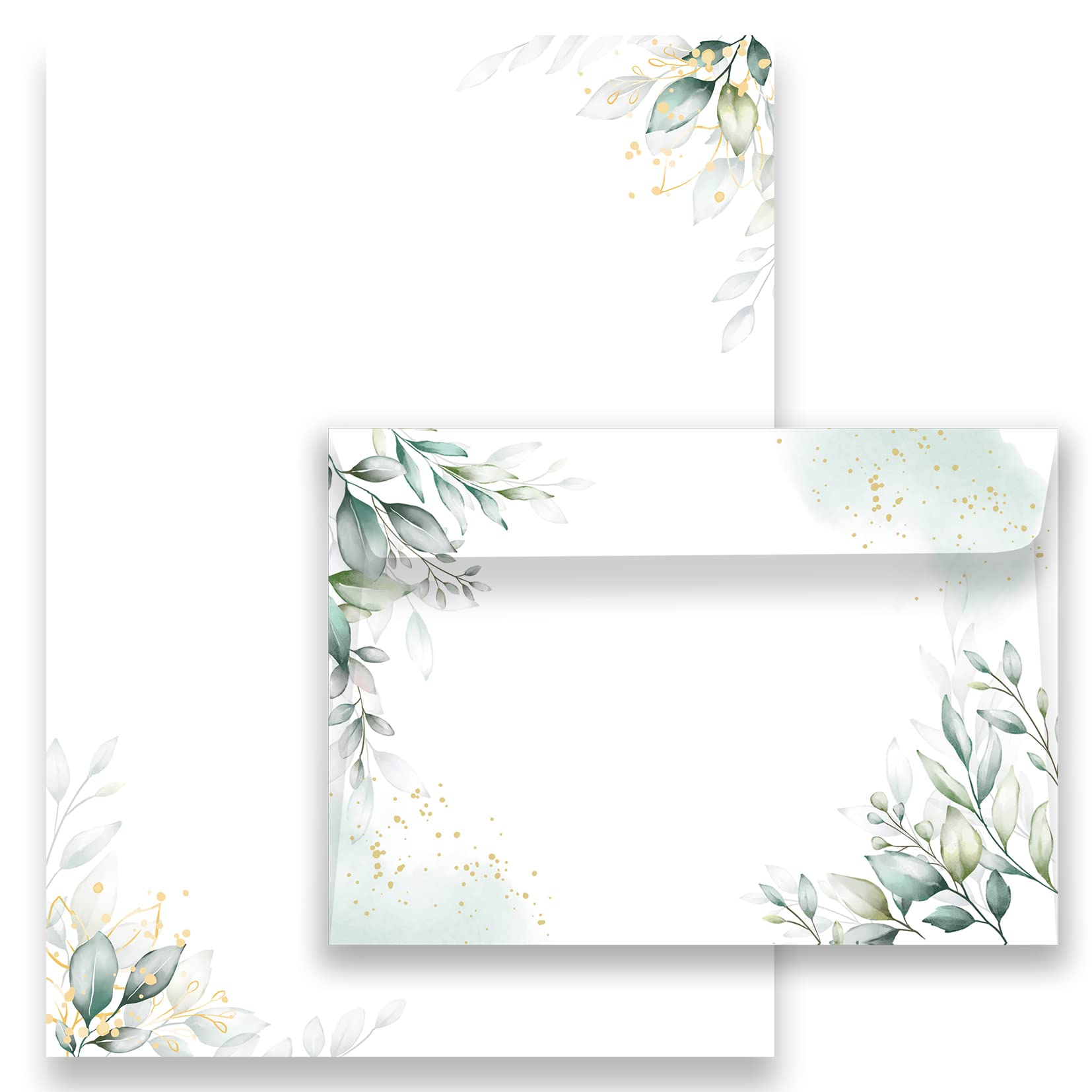 Letter Paper / Envelope Set Elegant in Green with Leaves Printed 2 Sides A4 120 g/m² C6 80 g/m² from 10 to 100 Sheets with Envelopes Vintage (75-50 Letter Paper with 25 Envelopes)