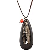 color cosplayer Leather Cord Necklace Vintage Style Wooden Leaf Boho Statement Long Necklace for Women Handmade Jewelry