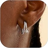 FISSEN JEWELRY Hoop Earrings for Women Trendy 14k Gold/Silver/Rose Gold Plated Small Star Huggie Cartilage Hoop Earring Dainty Hypoallergenic Diamond Cubic Zirconia Hoops Earrings Fashion Jewelry Gift