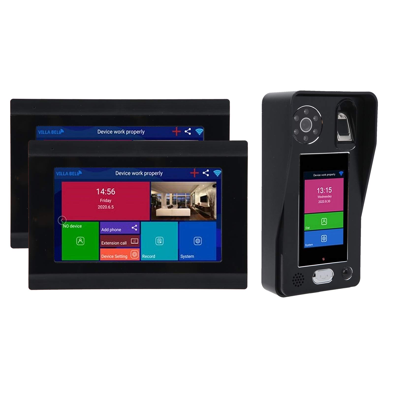 3.5 Ins Wireless Video Door Phone, 1080P Doorbell Intercom System with 2 7inch Touchscreen, Fingerpr