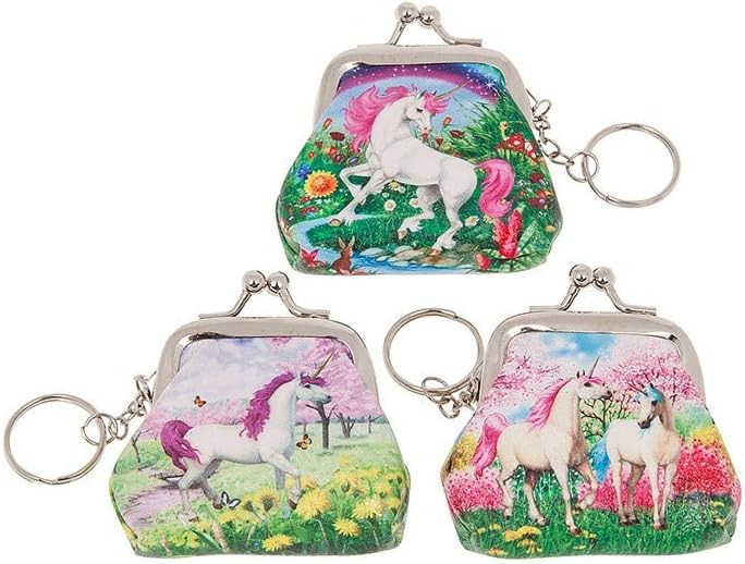 Shudehill Set of 3 Unicorn Mini Keyring Purse in 3 Assorted Designs, Multicolor, 7x7cm