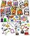 Halloween Toy Assortment Trick or Treat Party Favors Filled in 15 Drawstring Goodie Bags. Set Includes Tattoos Crayons Stampers Erasers teeth fangs frogs balls Rings poppers coil springs