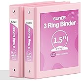 SUNEE 3 Ring Binder 1.5 Inch 2 Pack, Clear View Binder Three Ring PVC-Free (Fit 8.5x11 Inches) for School or Office Supplies, Pink