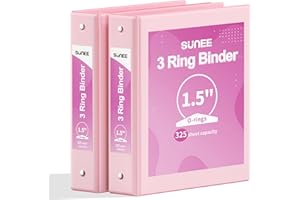 SUNEE 3 Ring Binder 1.5 Inch 2 Pack, Clear View Binder Three Ring PVC-Free (Fit 8.5x11 Inches) for School or Office Supplies, Pink